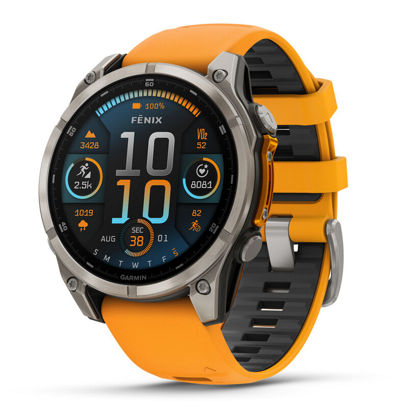 Garmin Fenix 8 Sapphire 47mm, Titanium with Spark orange/graphite silicone band, pametni sat
