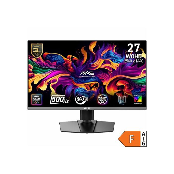 MSI MAG 272QP monitor, OLED, 27", 16:9, 2560x1440, 500Hz, pivot, USB-C, HDMI, Display port, USB
