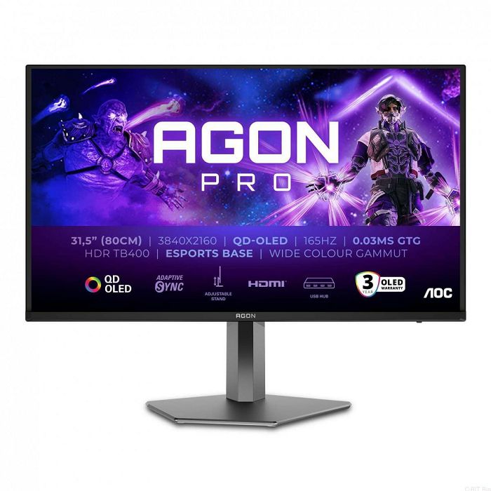 AOC Agon/Agon Pro AG326UD monitor, OLED, 31.5"/32", 16:9, 3840x2160, 165Hz, pivot, HDMI, Display port, USB