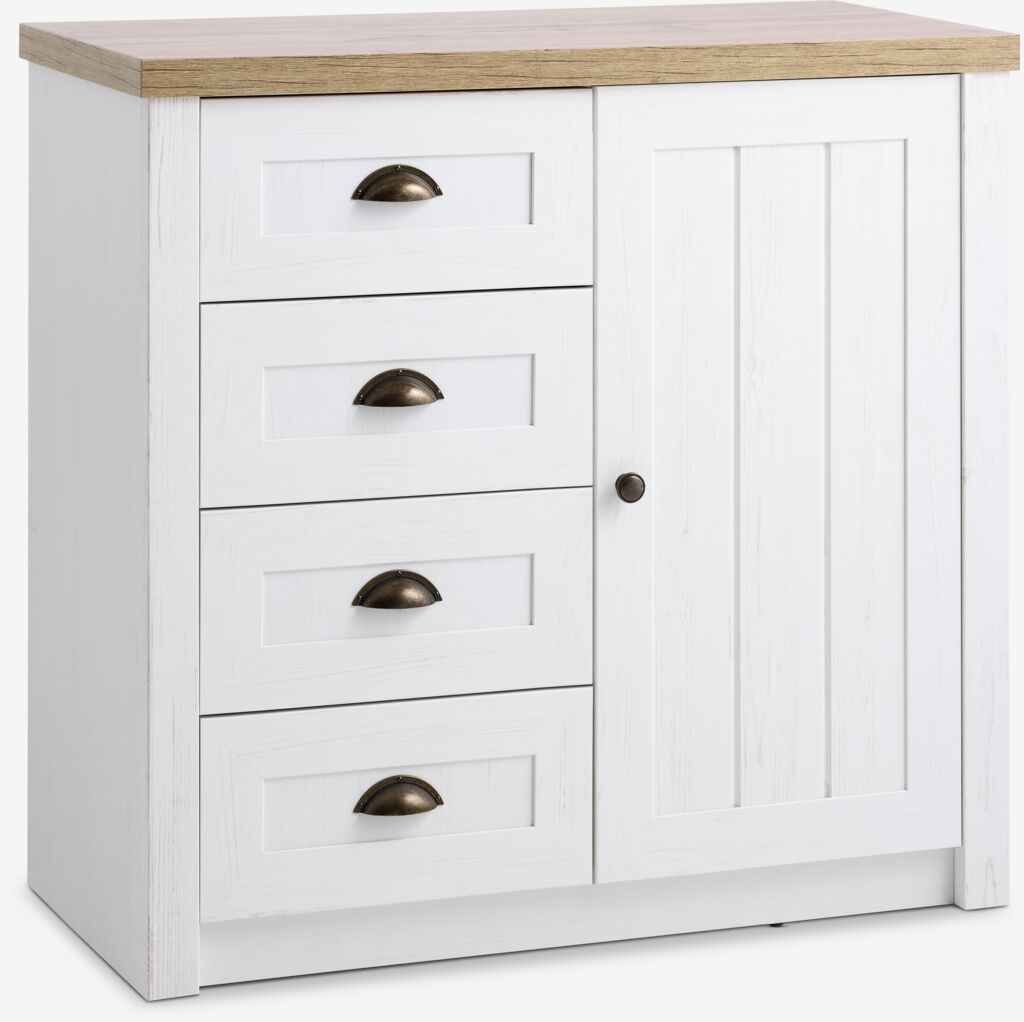 Komoda MARKSKEL 4 ladice 1 vrata bijela/divlji n. hrast boja