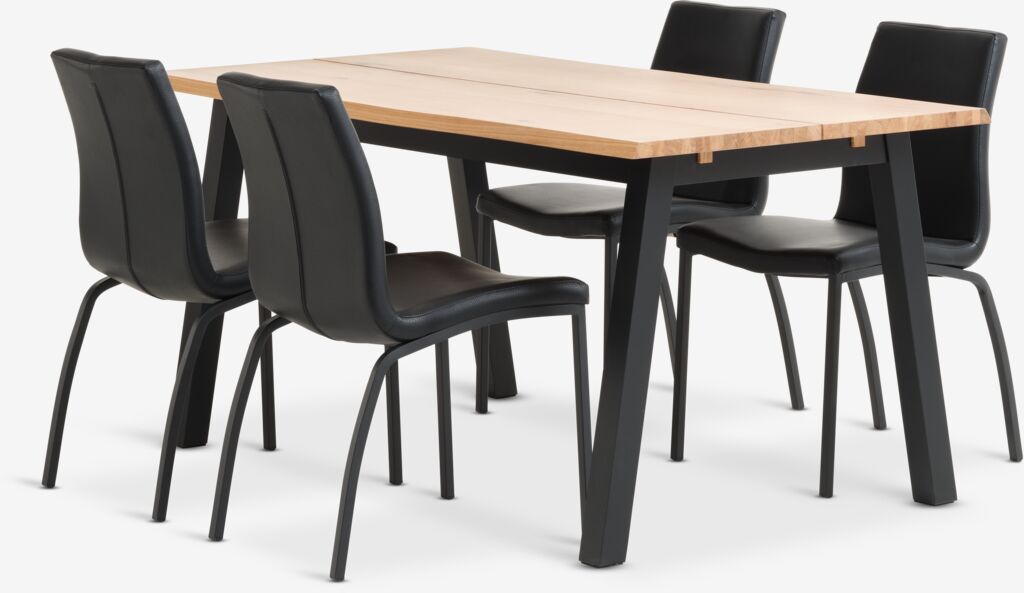 SKOVLUNDE D160 stol natur hrast + 4 ASAA stolice crna