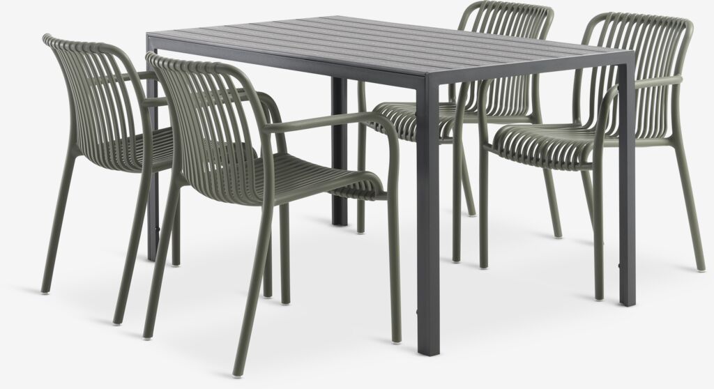 JERSORE D140 stol crna + 4 NABBEN stolice maslinasto zelena