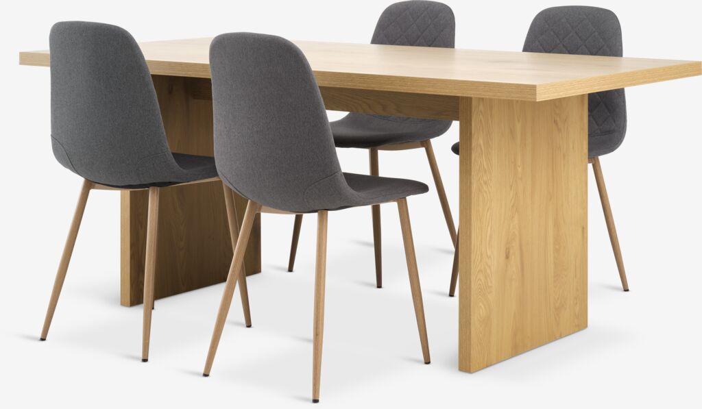 MUNKEBY D180 stol topli hrast + 4 JONSTRUP stolice asfalt