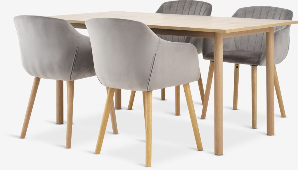 ALSTED D160 stol natur hrast + 4 ADSLEV stolice siva baršun