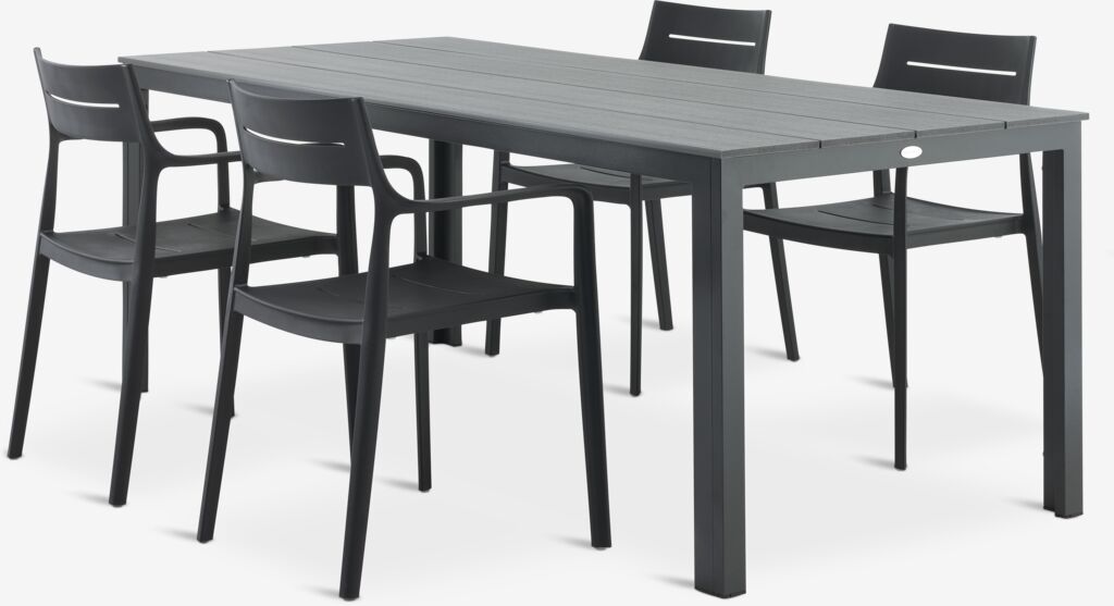 MARIELYST D205 stol siva + 4 INGSTRUP stolice crna