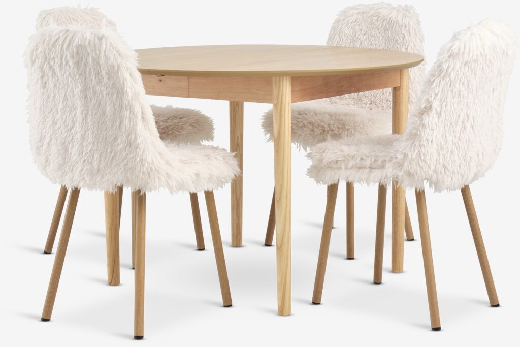 MARSTRAND Ø110 natur hrast + 4 JONSTRUP teddy prlj.bijela