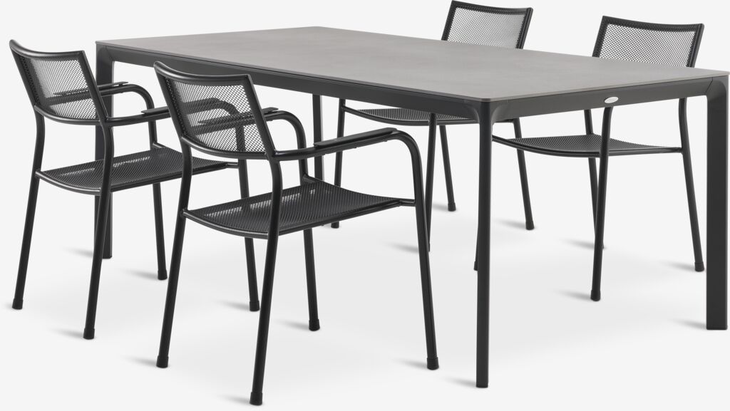 KUMLA D200 stol siva+ 4 HEMSEDAL stolice crna