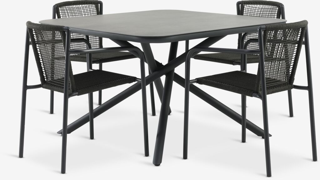 Stol GOTHENBURG D120 siva + 4 stolice KRISTIANSTAD zelena