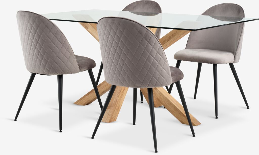 AGERBY D160 stol natur hrast + 4 KOKKEDAL siva baršun