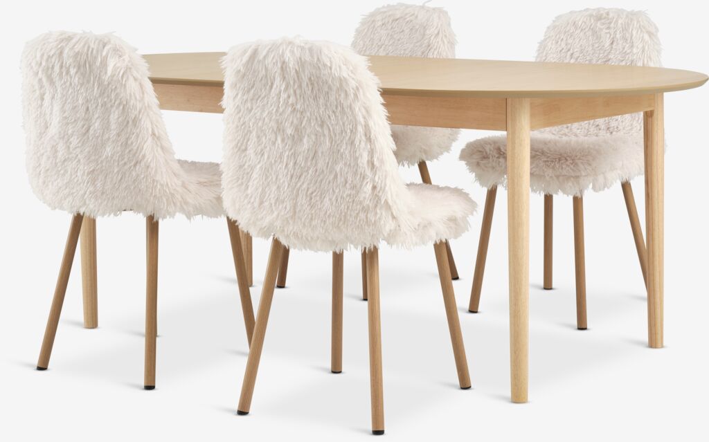 MARSTRAND D200/280 stol natur hrast + 4 JONSTRUP teddy