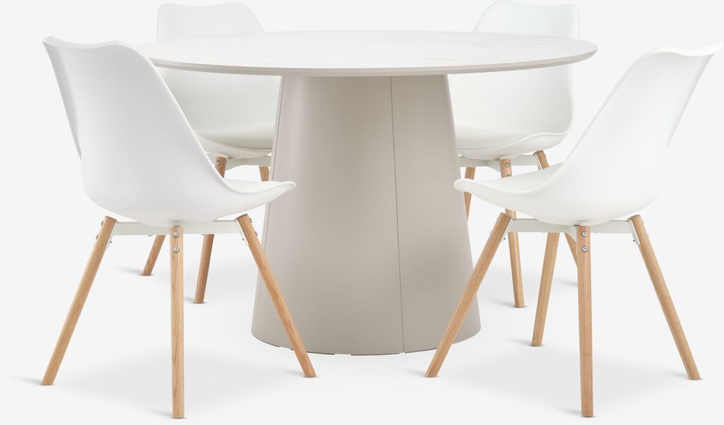 KLIPLEV Ø120 stol travertin + 4 KASTRUP stolice bijela