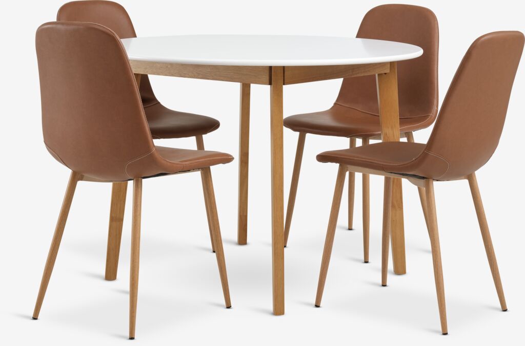 JEGIND Ø105 stol bijela + 4 JONSTRUP stolice konjak