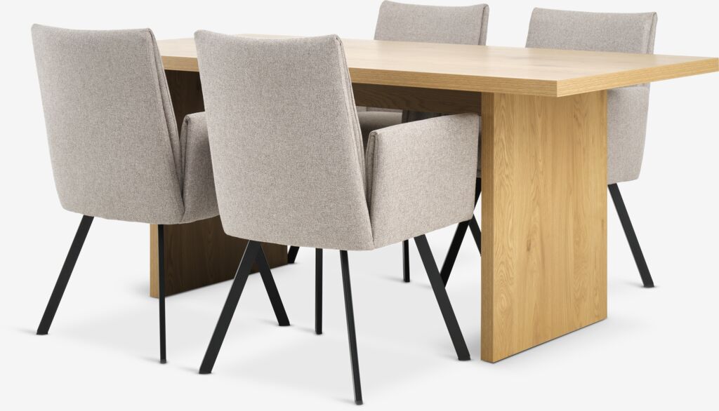 MUNKEBY D180 stol topli hrast + 4 GJESING bež/crna