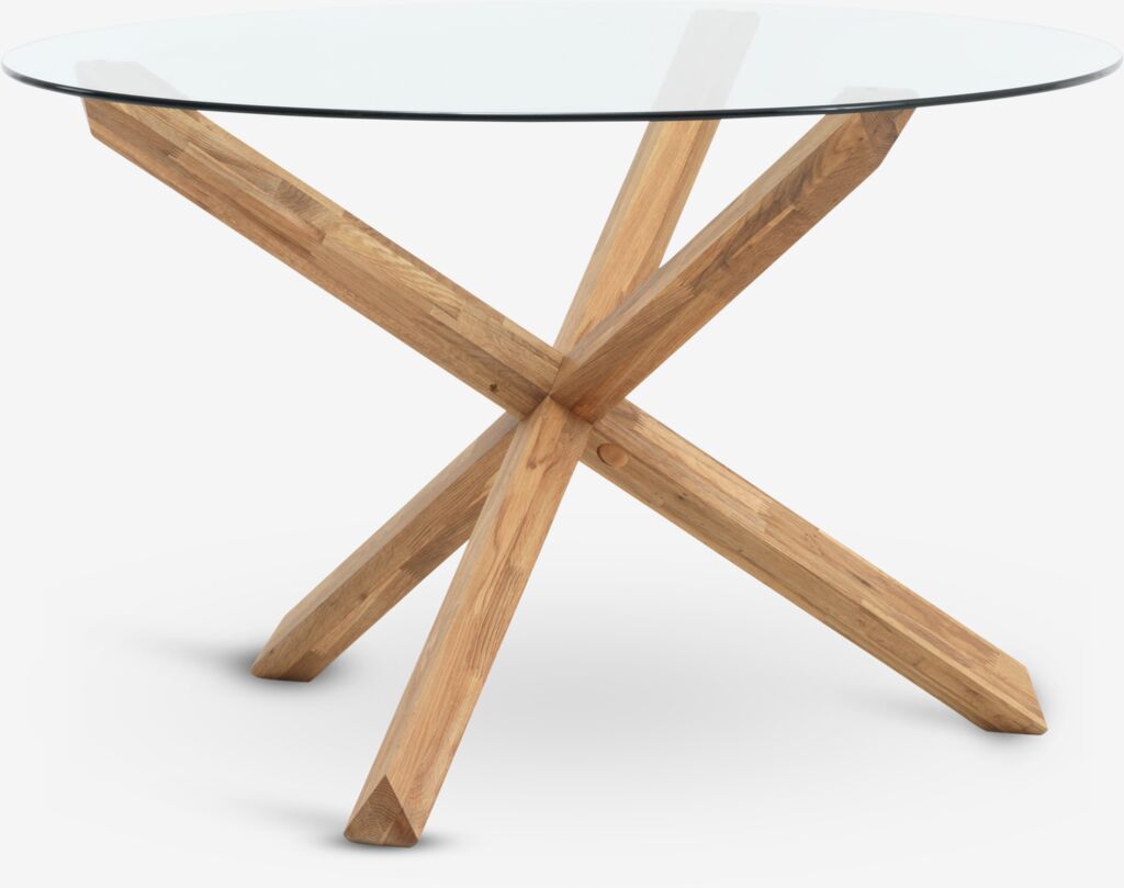 Blagovaonski stol AGERBY Ø119 staklo/natur hrast