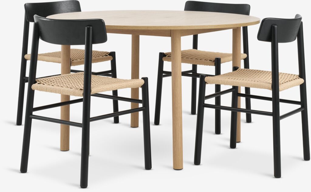 ALSTED Ø120 stol natur hrast + 4 ISLEV crna/natur