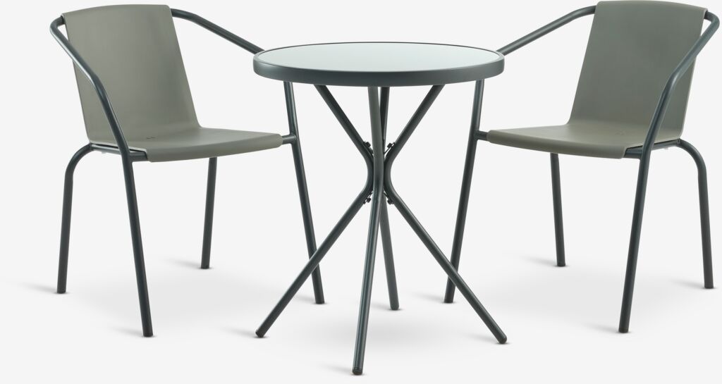 RADSTRUP Ø60 stol crna + 2 MODUM stolice maslinasto zelena