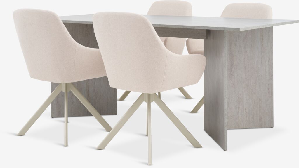 KRONDAL D180 stol travertin + 4 ROSTRUP stolice bež