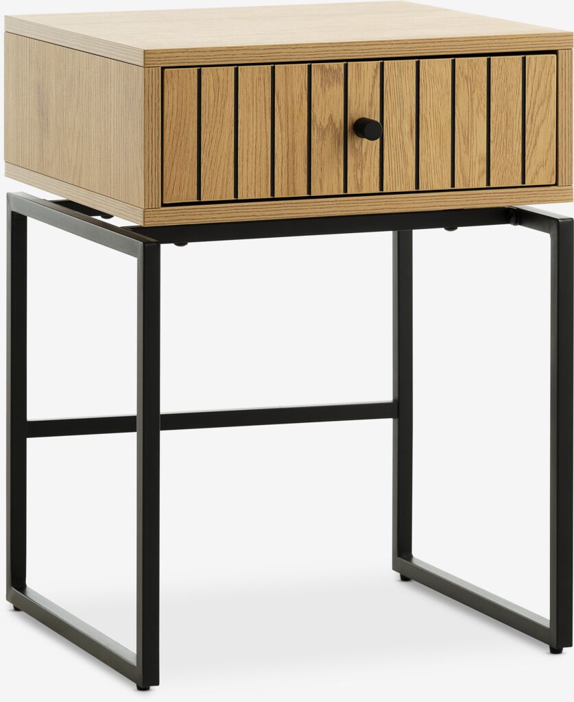 Noćni ormarić HEMDRUP 1 ladica topli hrast boja/crna