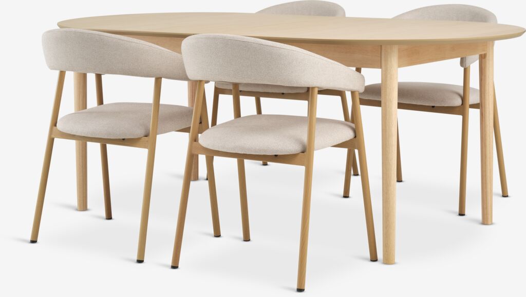 MARSTRAND D200/280 stol natur hrast + 4 EJSING bež