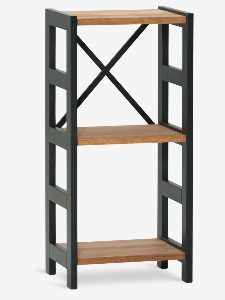 Polični element INTRUP uski 3 police crna/natur hrast