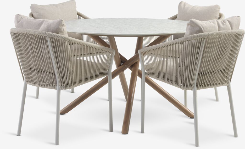 SANDVIG Ø120 stol + 4 GILJA bež