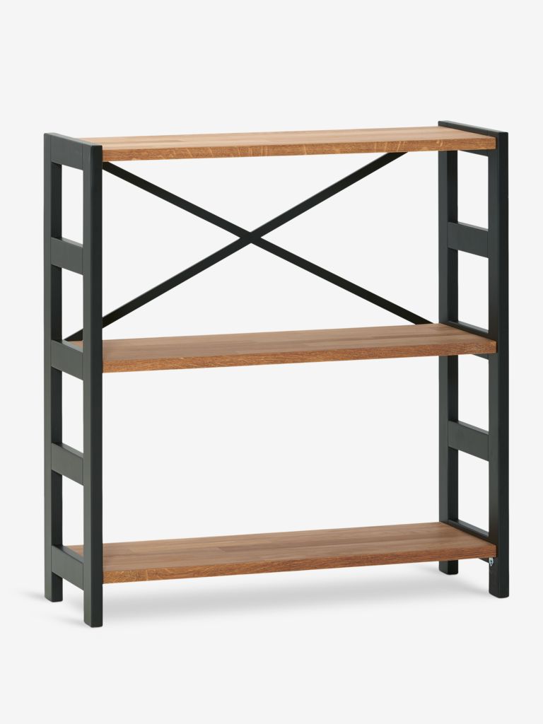 Polični element INTRUP široki 3 police crna/natur hrast