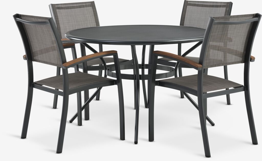 LARVIK Ø120 stol + 4 SIRDAL složive stolice siva