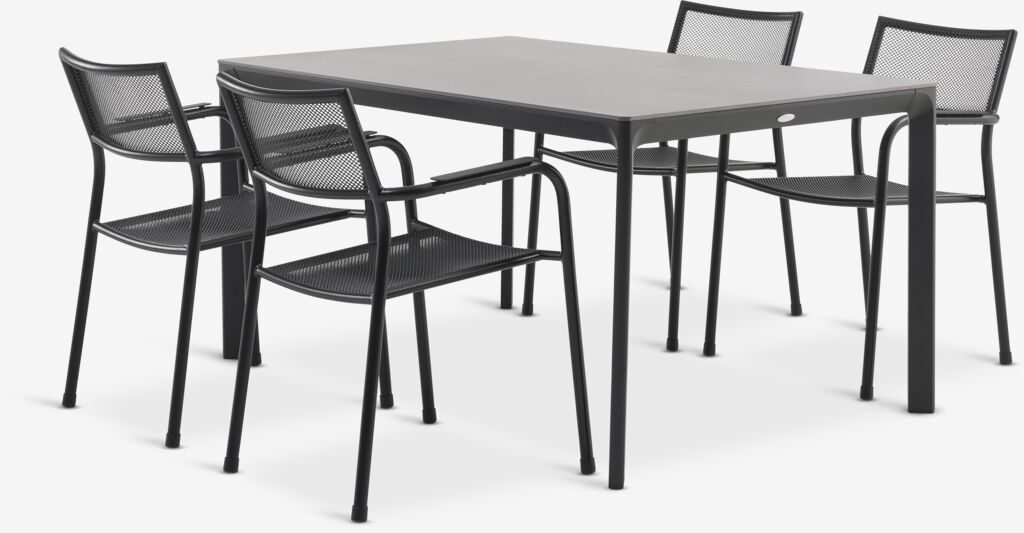 KUMLA D150 stol siva + 4 HEMSEDAL stolice crna