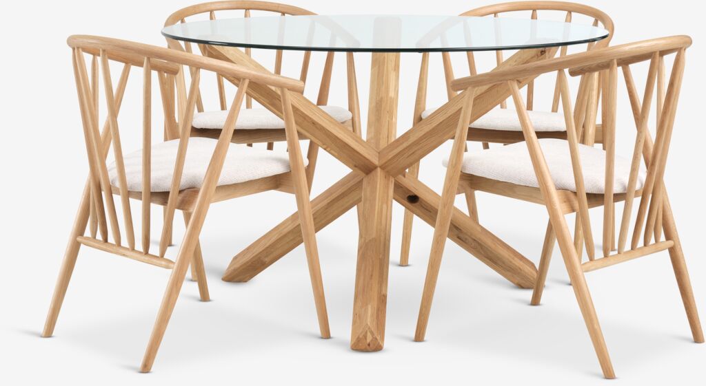 AGERBY Ø119 stol natur hrast + 4 LYKSBORG natur hrast