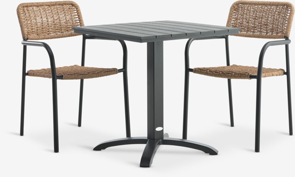 HOBRO D70 stol crna + 2 ORKANGER stolice natur