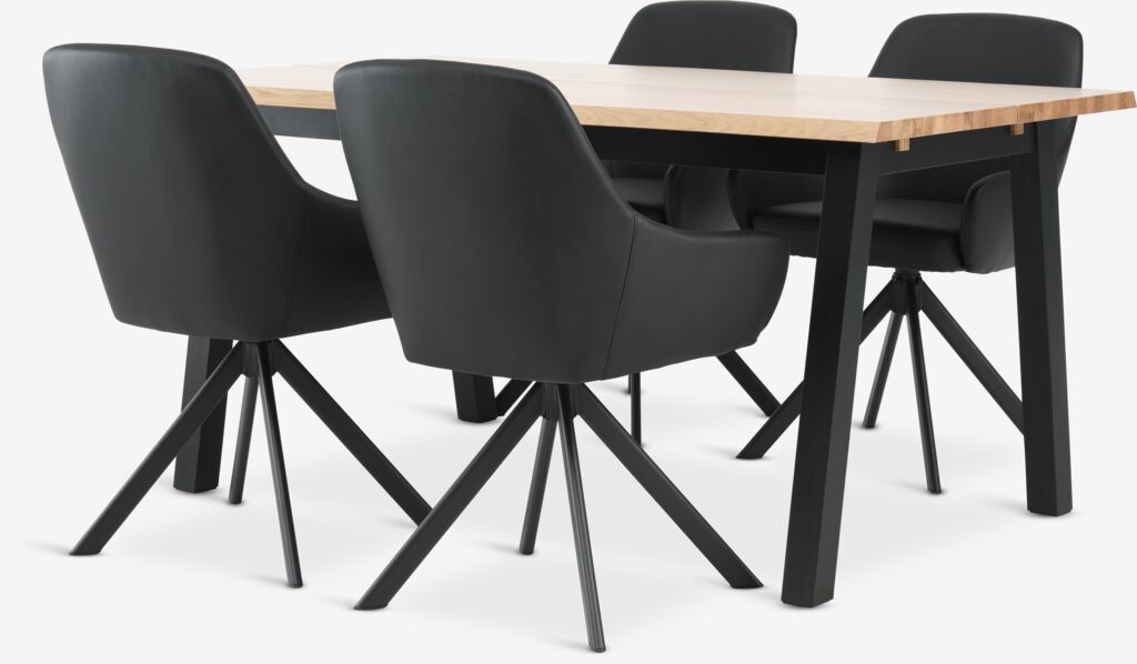SKOVLUNDE D160 stol natur hrast + 4 ROSTRUP crna