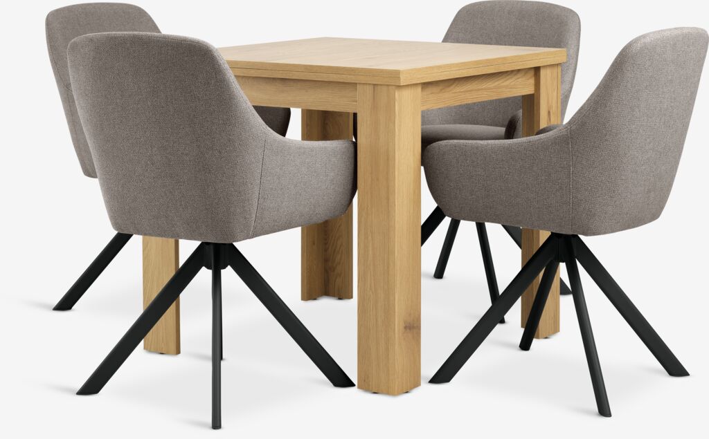 JUNGEN D80/160 stol topli hrast + 4 ROSTRUP stolice pijesak