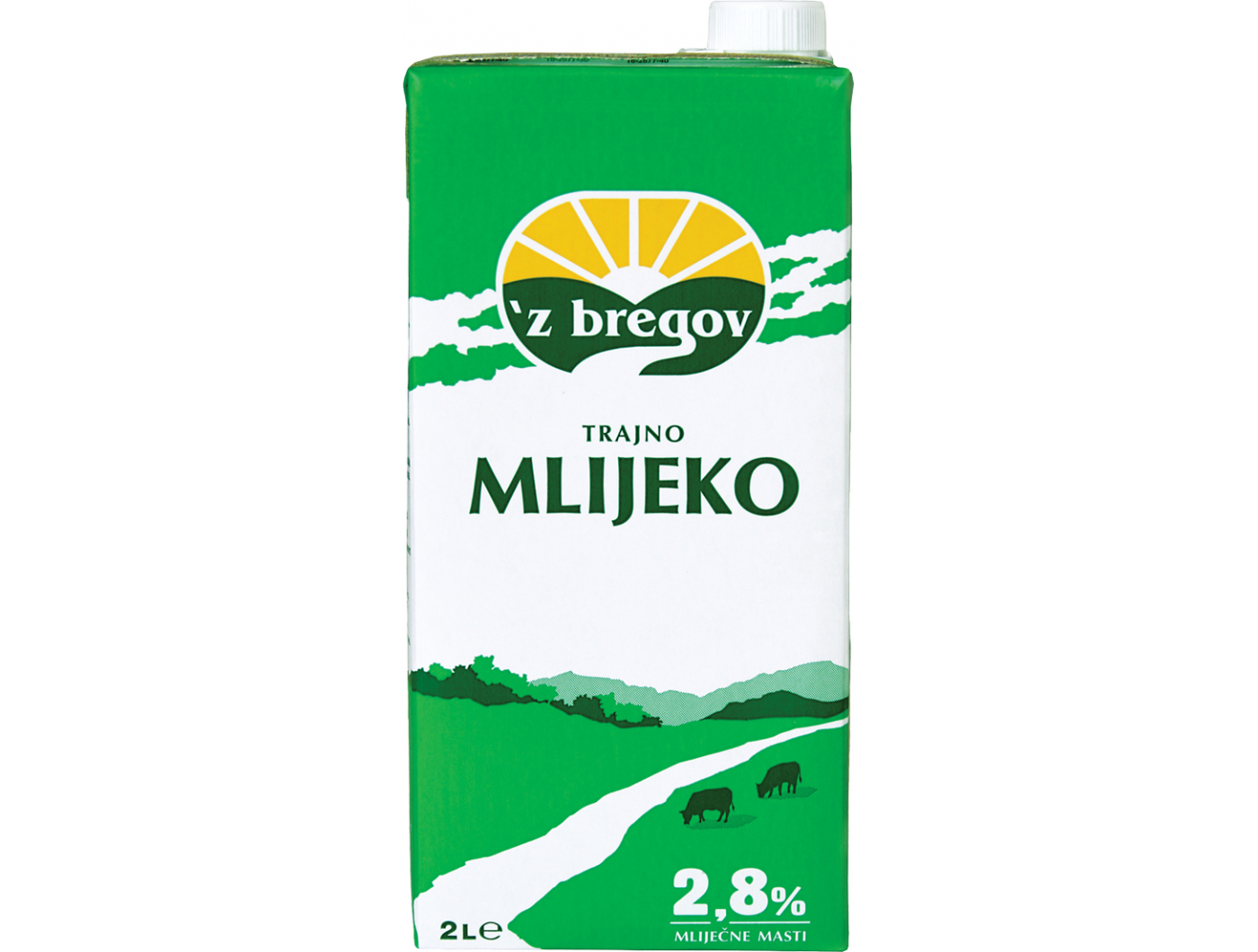 Vindija 'z bregov trajno mlijeko 2,8% m.m. s čepom 2 L