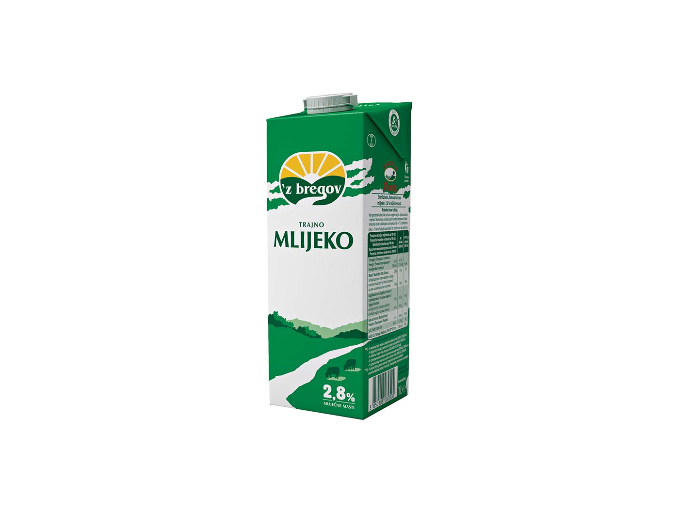 Vindija 'z bregov trajno mlijeko 2,8% m.m. s čepom 1 L
