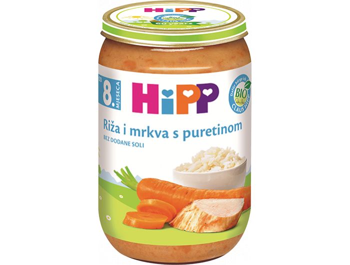 Dječja hrana, 190 g,riža/mrkva/puretina, Hipp